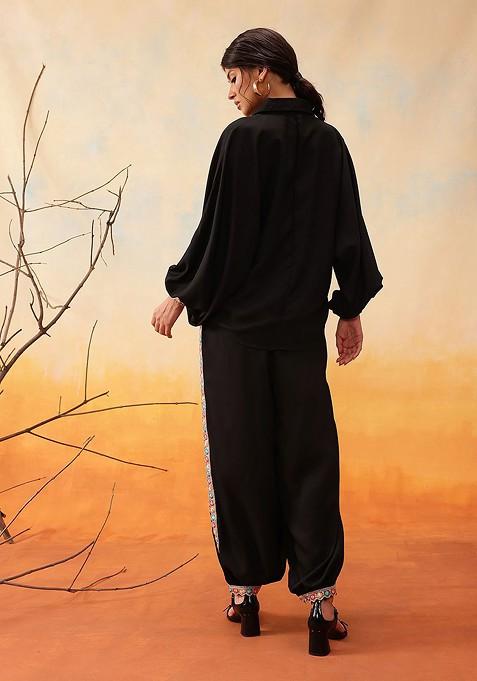 Black Mandarin Collar Shirt With Trousers