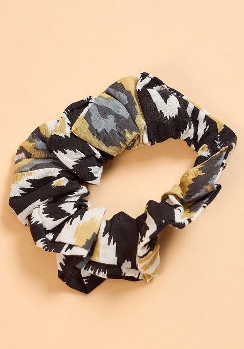 Black Ethnic Motifs Printed Pure Cotton Shirt And Trousers And Scrunchie