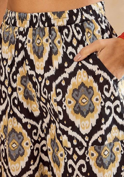 Black Ethnic Motifs Printed Pure Cotton Shirt And Trousers And Scrunchie