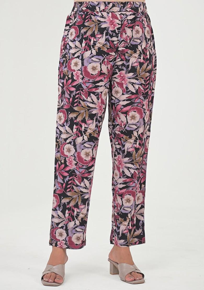 Black Printed Shirt Collar Tunic With Trousers Coords