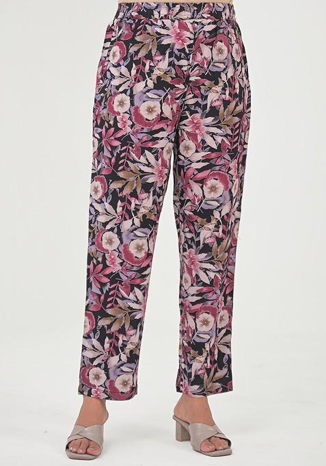 Black Printed Shirt Collar Tunic With Trousers Coords