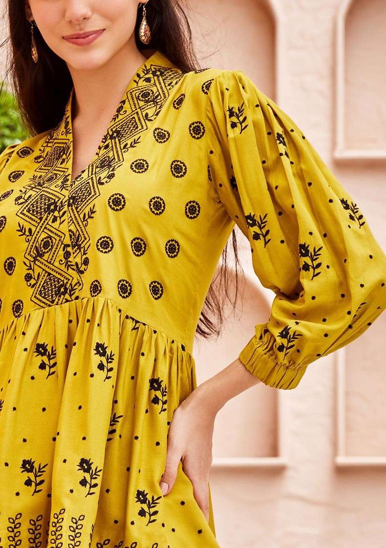 Yellow Embroidered Rayon Silk Coords - Indya