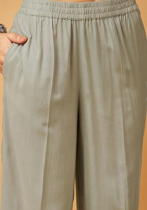 Taupe Taupe Embroidered Tunic With Palazzos