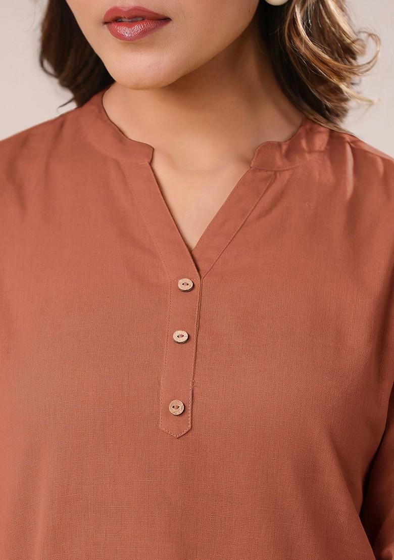 Rust Pure Cotton V Neck Tunic And Trousers Coords