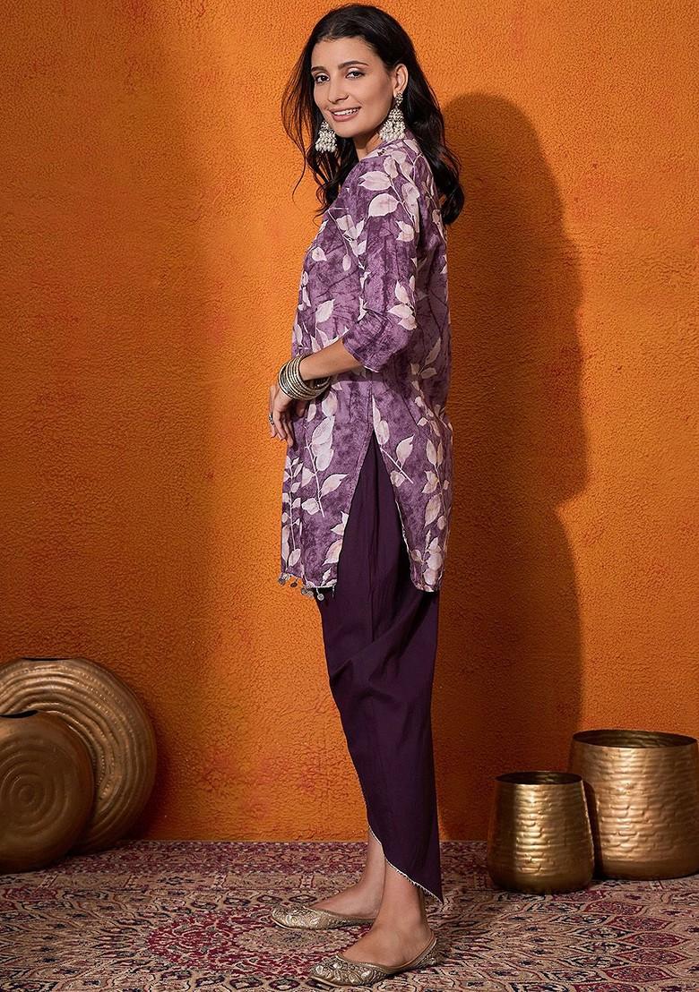Lavender Printed Tunic With Trouser Coords