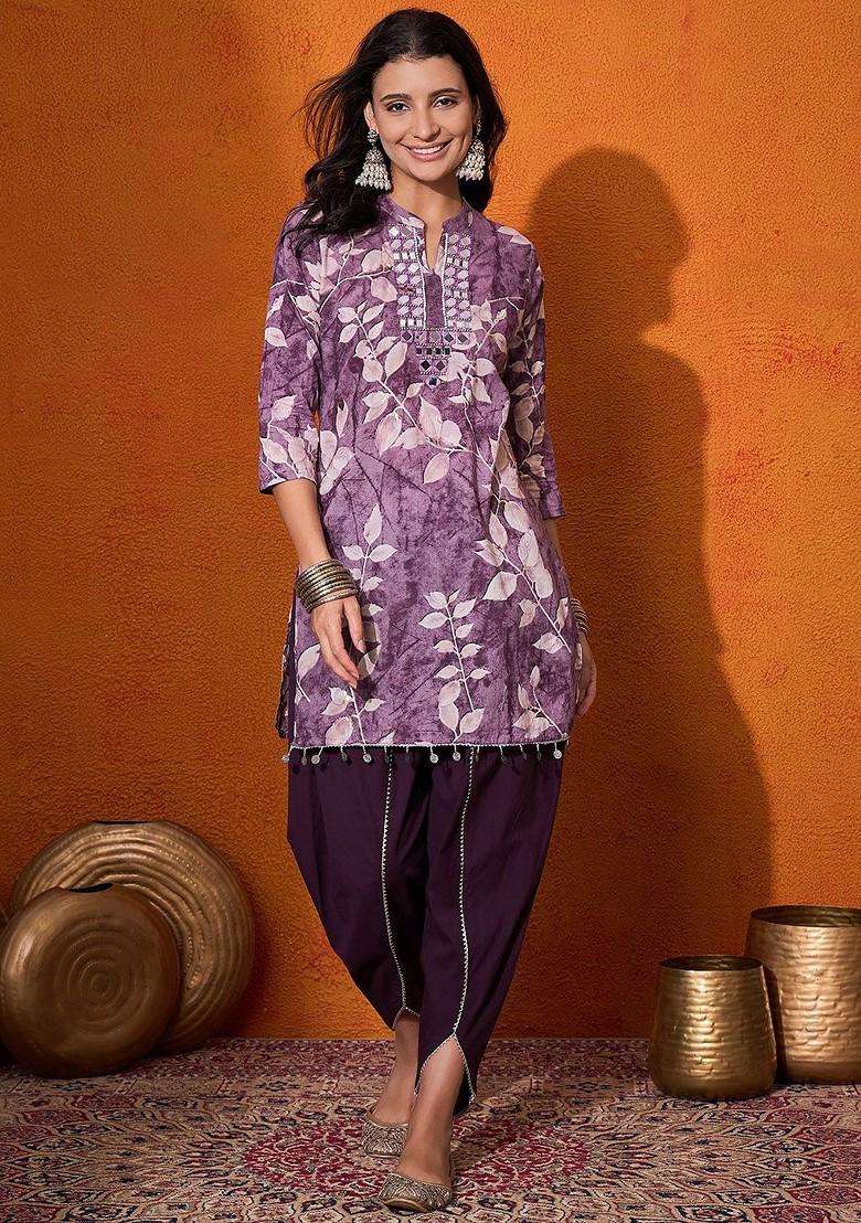 Lavender Printed Tunic With Trouser Coords