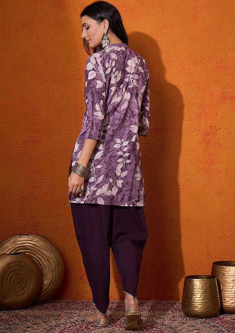 Lavender Printed Tunic With Trouser Coords