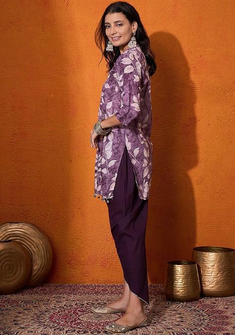 Lavender Printed Tunic With Trouser Coords