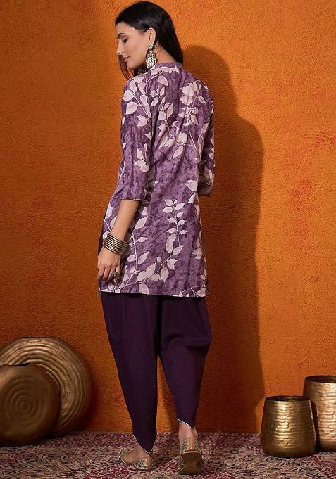 Lavender Printed Tunic With Trouser Coords