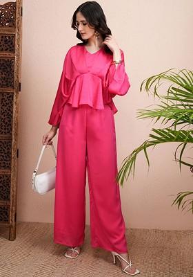 Magenta Vneck Top And Palazzo