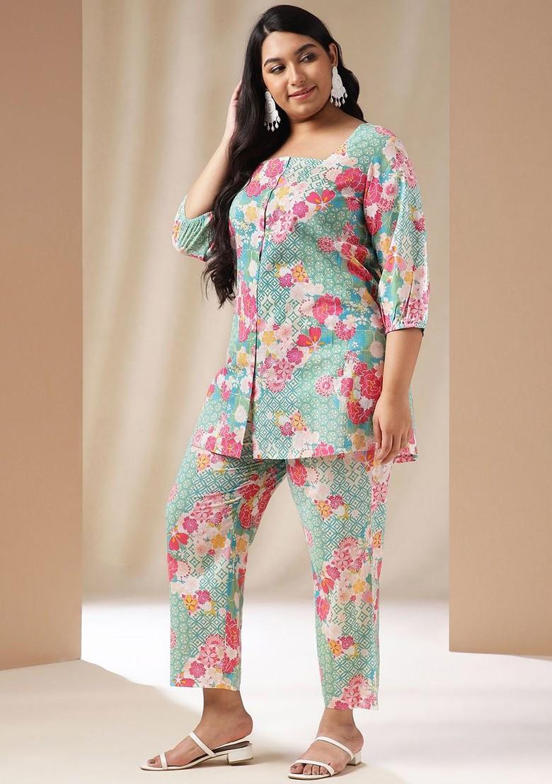 Blue Printed Pure Cotton Tunic And Trousers Coord Set - Indya