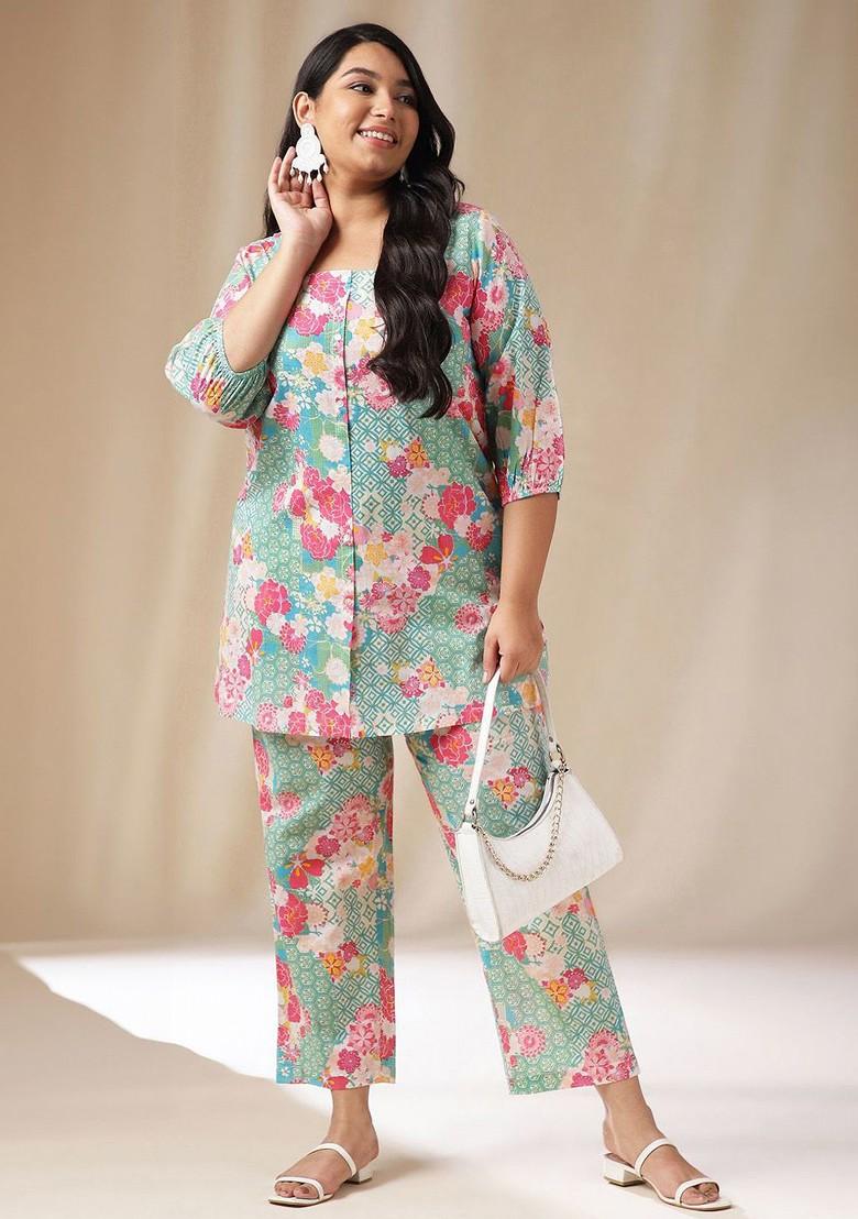 Blue Printed Pure Cotton Tunic And Trousers Coord Set - Indya
