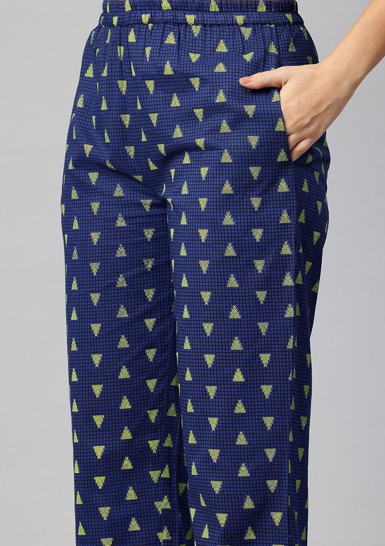 Blue Women Pure Cotton Ethnic Motifs Printed Tunic With Trouser Coords - Indya