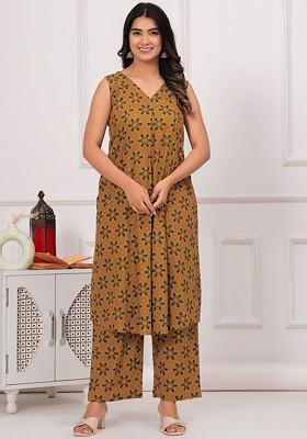 Yellow Geometric Printed Pure Cotton Tunic With Trouser