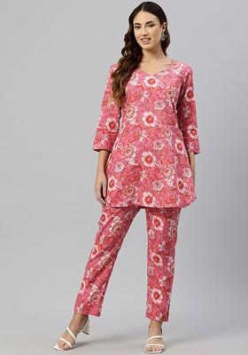 Pink Floral Printed Pure Cotton Coords