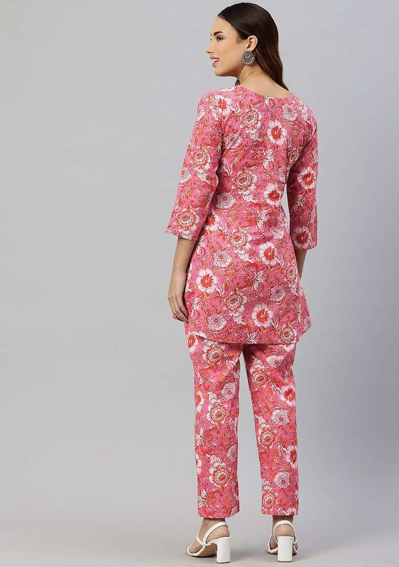 Pink Floral Printed Pure Cotton Coords - Indya