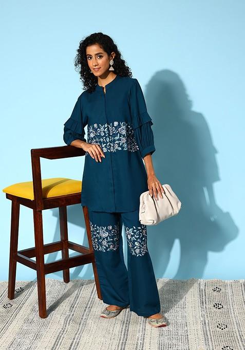 Teal Women Embroidered Coords Set — view on Indya