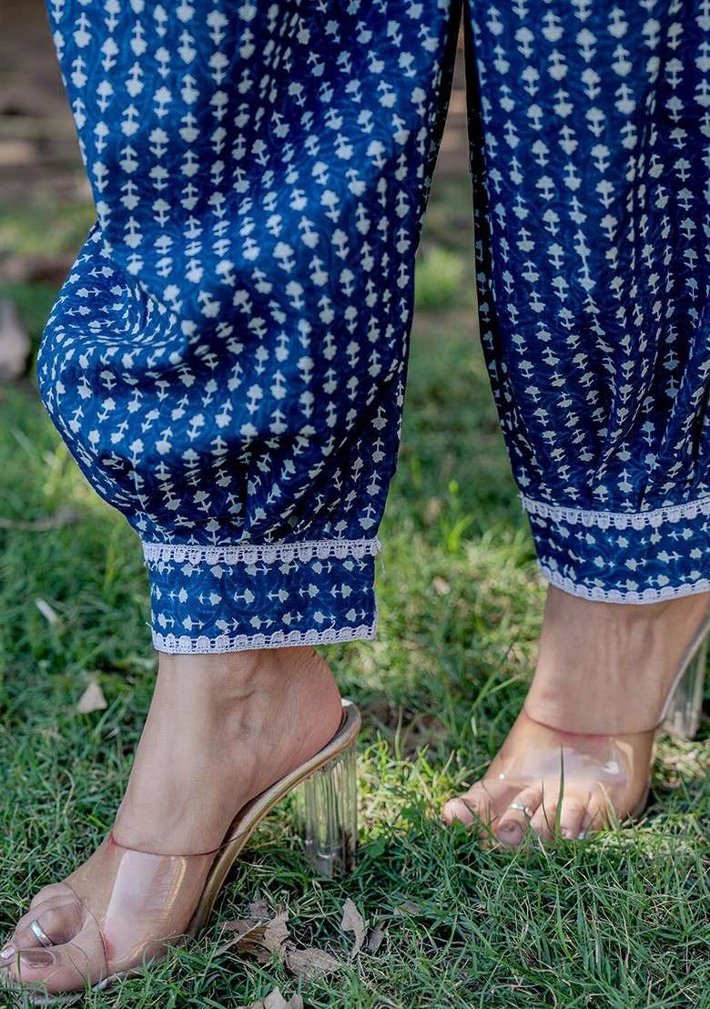 Blue Ethnic Motifs Printed Cotton Top Harem Pant Coord Set - Indya