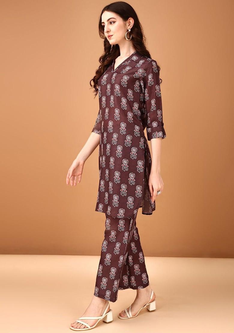 Maroon Printed Tunic And Palazzos