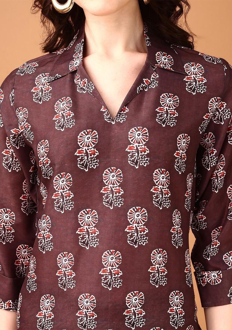 Maroon Printed Tunic And Palazzos