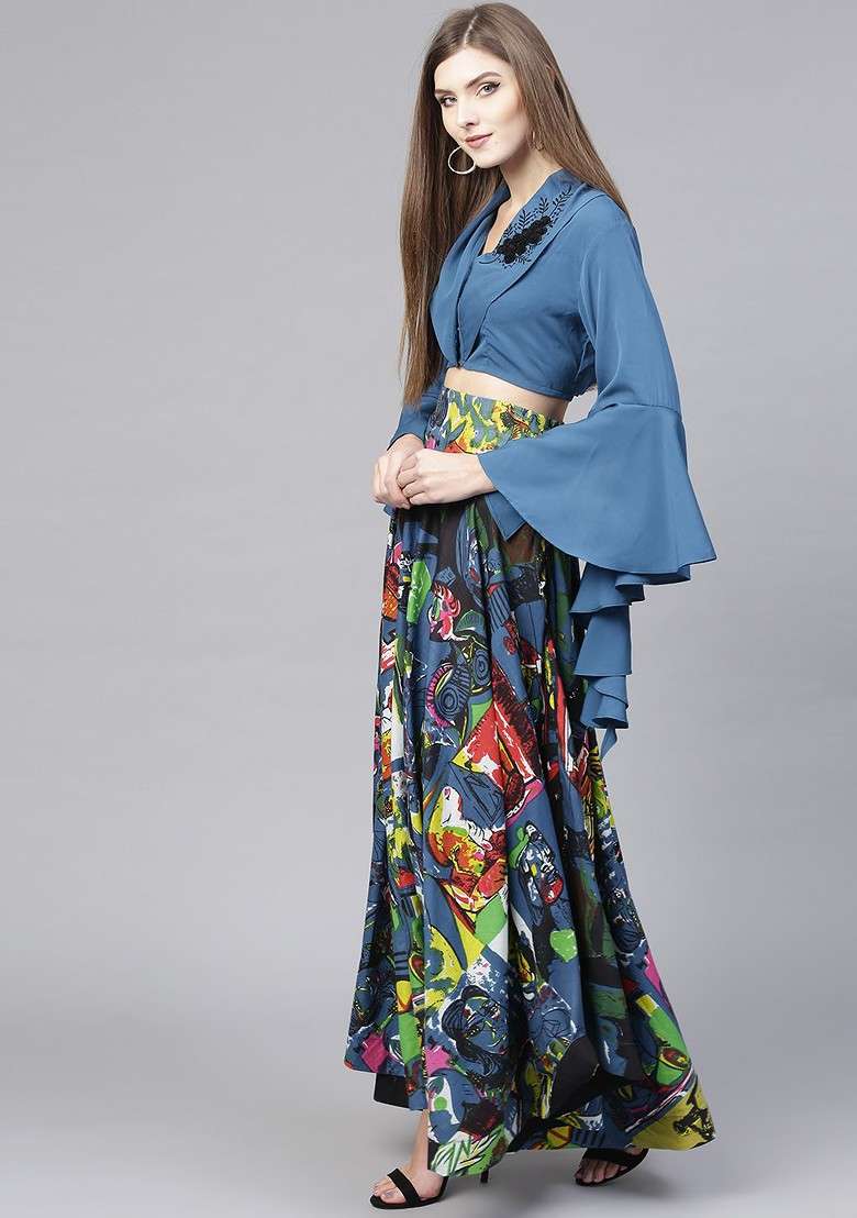 Multi Women Multicoloured Solid Top With Skirt - Indya