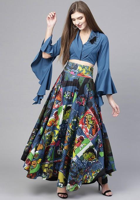 Multi Women Multicoloured Solid Top With Skirt