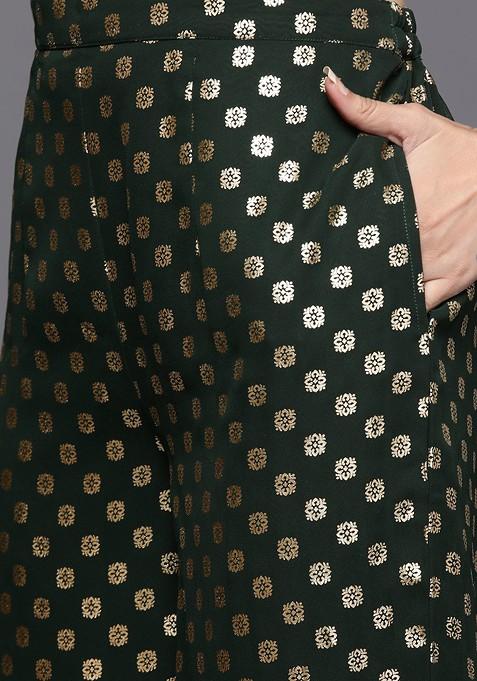 Green Women Green And Golden Ethnic Motifs Printed Coord Set