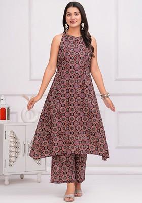 Black Floral Printed Pure Cotton Tunic And Palazzo