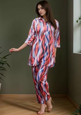 Red Pack Of 2 Abstract Printed Pure Cotton Tunic And Trousers