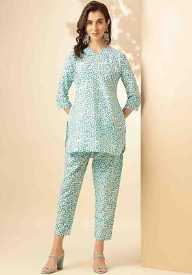 Blue Blue Abstract Printed Pure Cotton Tunic With Trouser