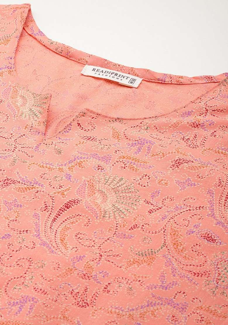 Peach Ethnic Motifs Printed Pure Cotton Coords - Indya
