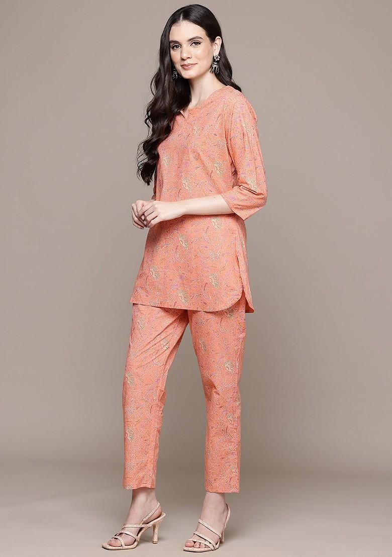 Peach Ethnic Motifs Printed Pure Cotton Coords