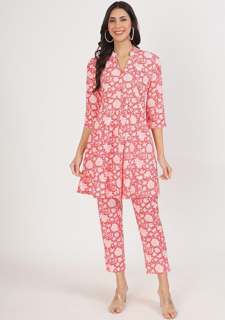 Pink Printed Pure Cotton Tunic And Trouser