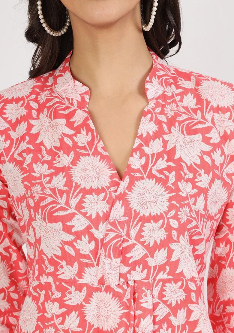 Pink Printed Pure Cotton Tunic And Trouser