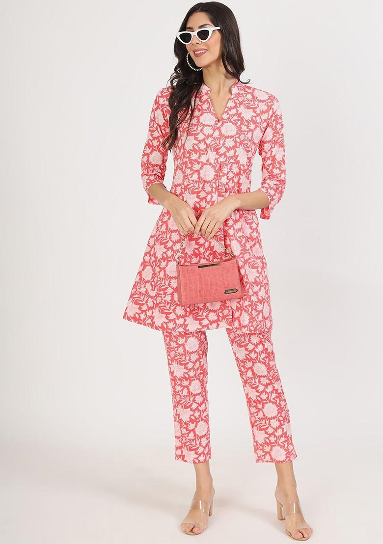 Pink Printed Pure Cotton Tunic And Trouser