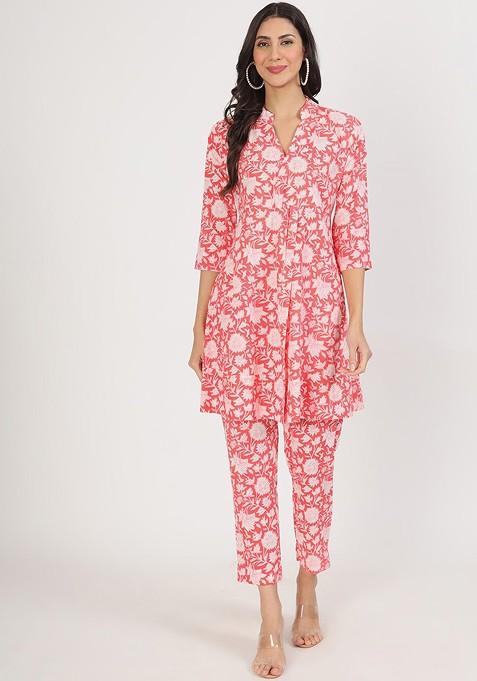 Pink Printed Pure Cotton Tunic And Trouser