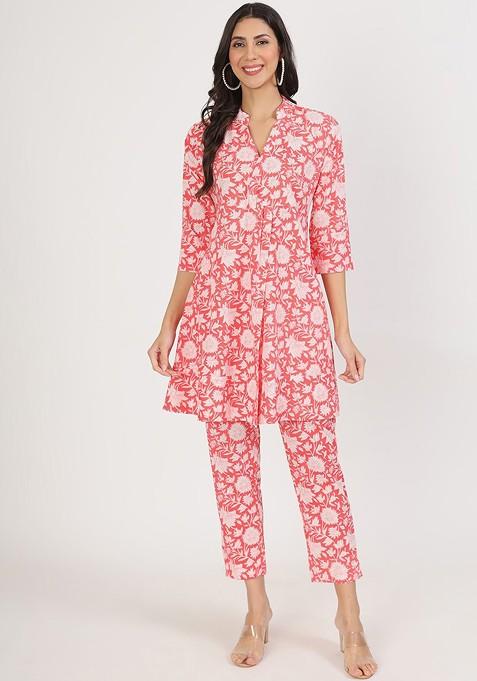 Pink Printed Pure Cotton Tunic And Trouser