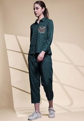 Green Printed Pure Cotton Shirt With Capris Coords