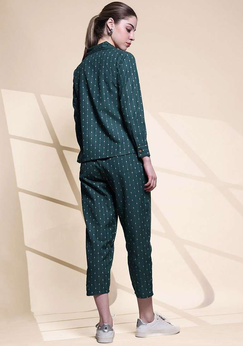 Green Printed Pure Cotton Shirt With Capris Coords - Indya