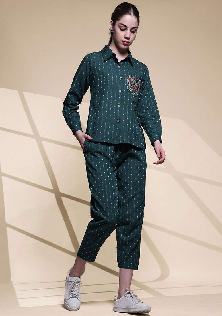 Green Printed Pure Cotton Shirt With Capris Coords - Indya