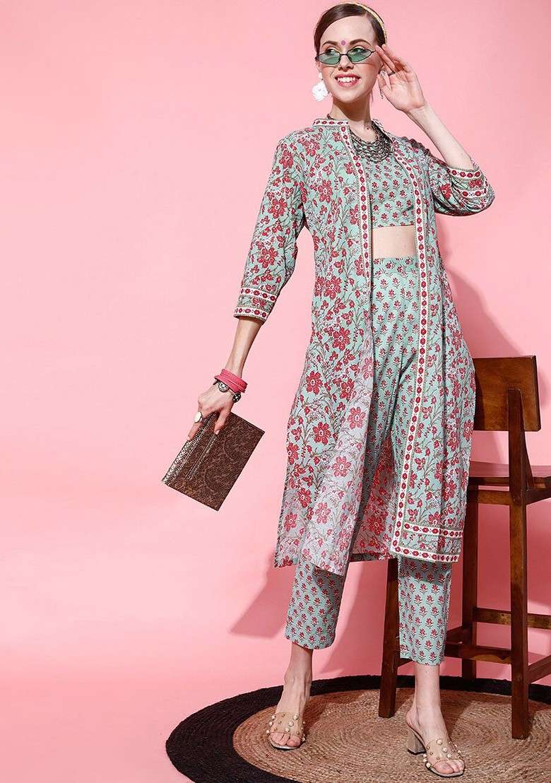 Blue Women Floral Printed Pure Cotton Coord Set - Indya
