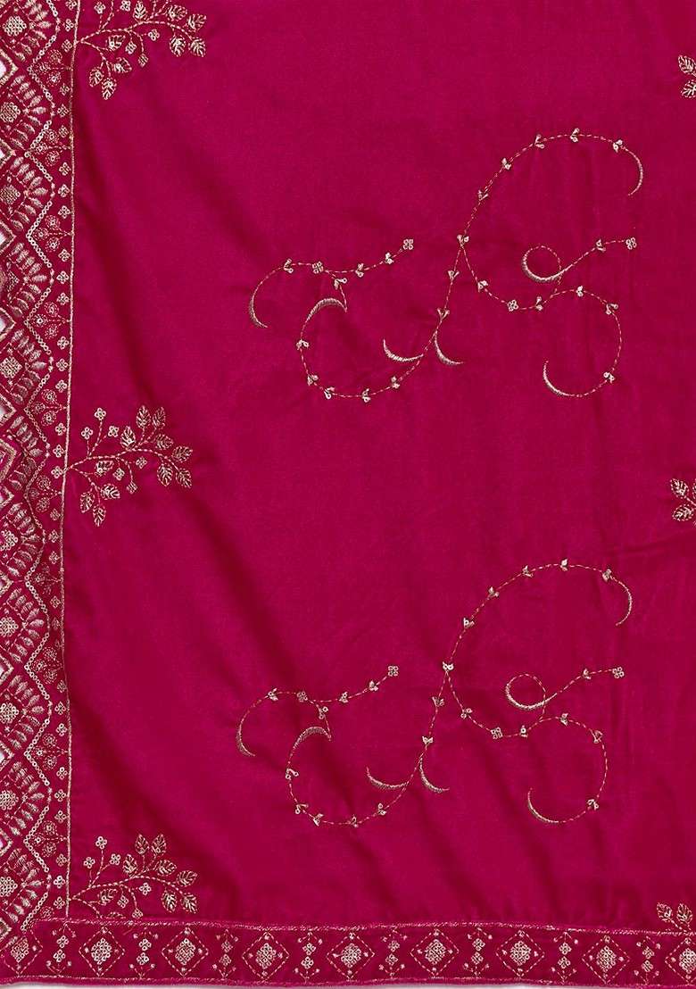 Fuchsia Crop Top With Palazzos And Dupatta - Indya