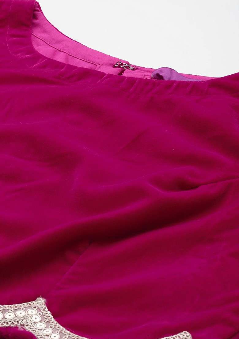 Fuchsia Crop Top With Palazzos And Dupatta - Indya