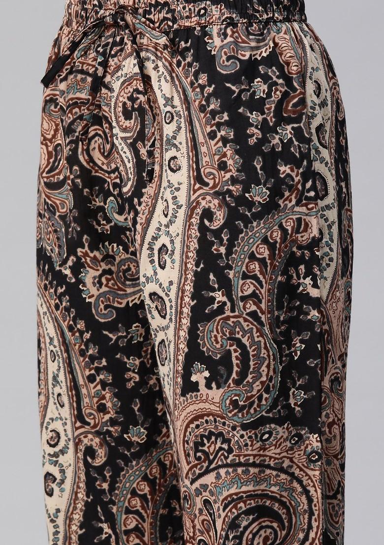 Black Women Printed Pure Cotton Tunic With Palazzos