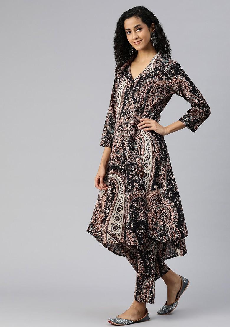 Black Women Printed Pure Cotton Tunic With Palazzos