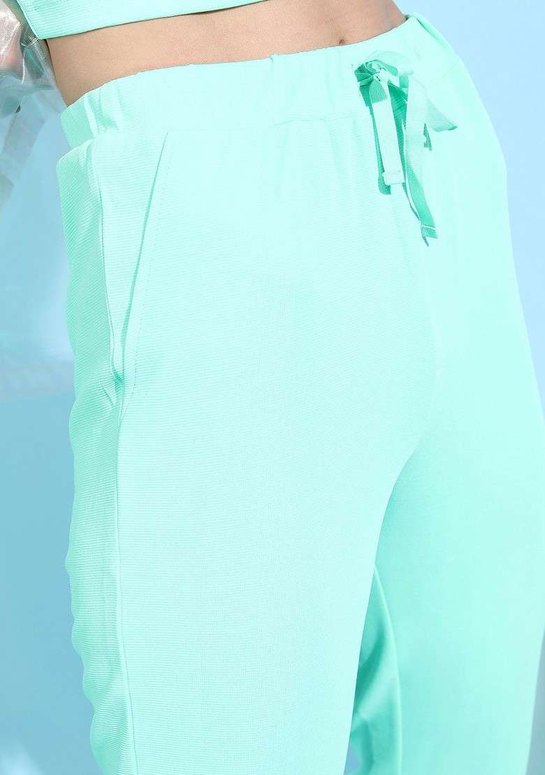 Green Omen Gorgeous Green Solid Top Ith Trousers - Indya