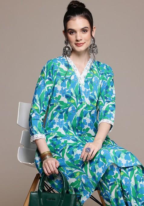 Blue Floral Printed Pure Cotton Coords