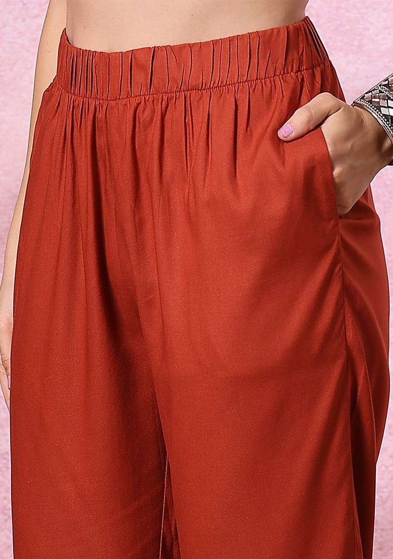 Rust Women Printed Tunic With Palazzos - Indya