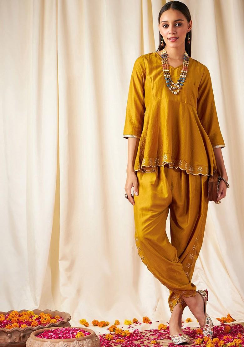 Mustard Zari Embroidered Border Ethnic Coords