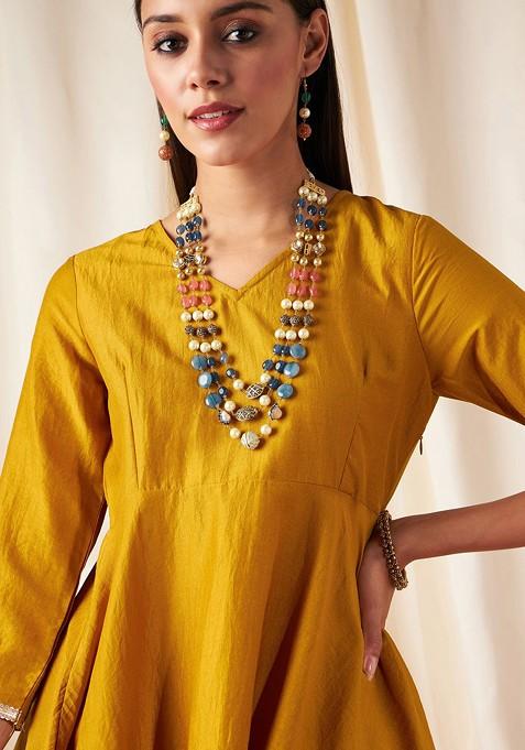 Mustard Zari Embroidered Border Ethnic Coords